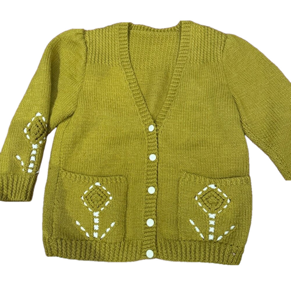 Hand Knit Mustard Cardigan Sweater